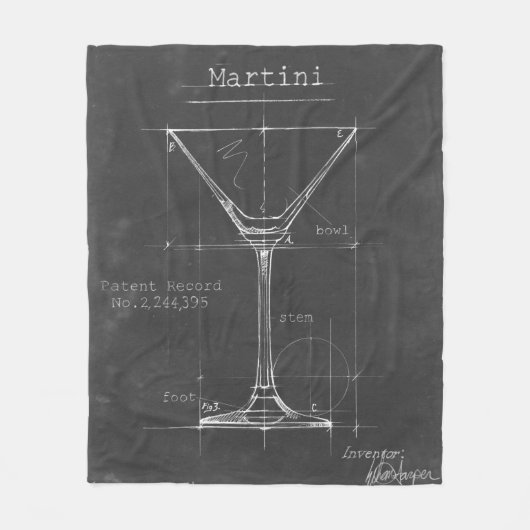 Zwart-wit Martini Glass Blueprint Fleece Deken (Voorkant)
