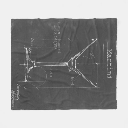 Zwart-wit Martini Glass Blueprint Fleece Deken (Voorkant (Horizontaal))