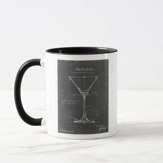 Zwart-wit Martini Glass Blueprint Mok (Links)