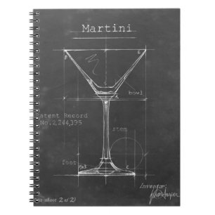 Zwart-wit Martini Glass Blueprint Notitieboek