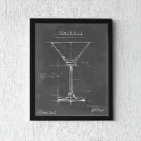 Zwart-wit Martini Glass Blueprint
