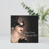 Zwart-wit Maskerade Feest Kaart (Staand voorkant)