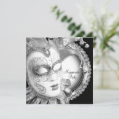 Zwart-wit Maskerade Feest Kaart (Staand voorkant)