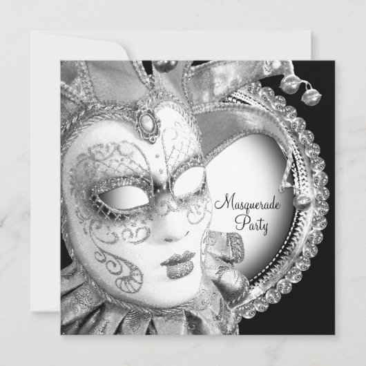 Zwart-wit Maskerade Feest Kaart (Voorkant)