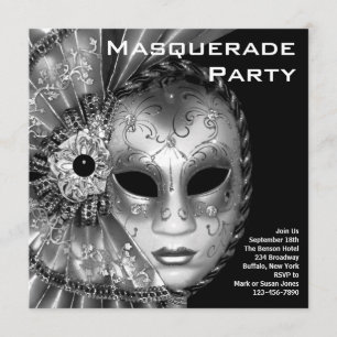 Zwart-Wit Maskerade Feest Kaart