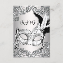 Zwart-wit Maskerade Feest RSVP Kaartje