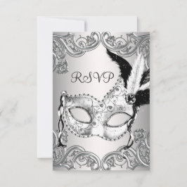 Zwart-wit Maskerade Feest RSVP Kaartje