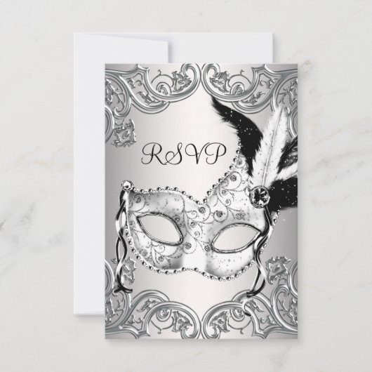 Zwart-wit Maskerade Feest RSVP Kaartje (Voorkant)