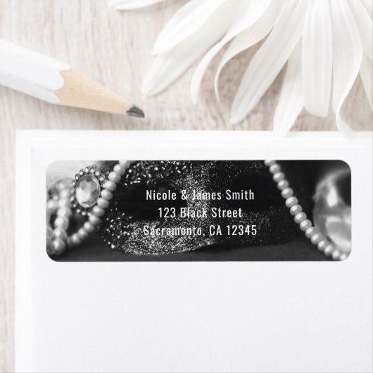 Zwart & Wit Maskerade Masker & Parels Uitnodiging Etiket (Insitu)