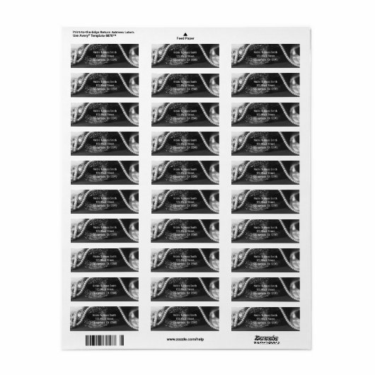 Zwart & Wit Maskerade Masker & Parels Uitnodiging Etiket (Full Sheet)