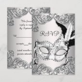 Zwart-wit Maskeradefeest RSVP Kaartje (Voorkant / Achterkant)