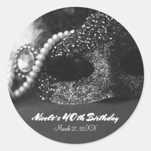 Zwart & Wit Masquerade Masker & Parels Feest Favor Ronde Sticker