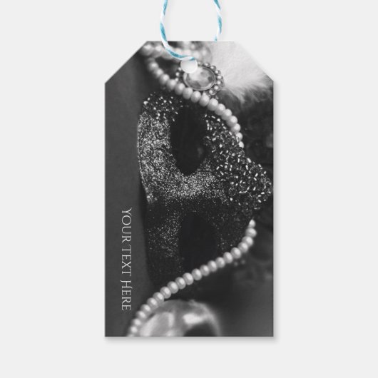 Zwart-wit Masquerade Masker & Parels Party Cadeaulabel (Voorkant)