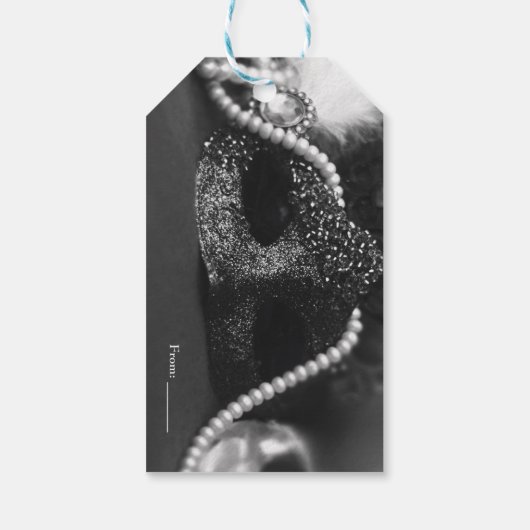 Zwart-wit Masquerade Masker & Parels Party Cadeaulabel (Achterkant)