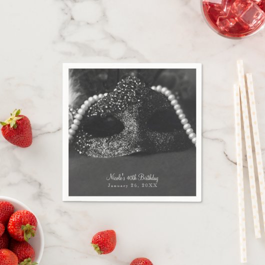 Zwart-wit Masquerade Masker & Parels Party Servetten (Insitu)