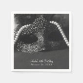 Zwart-wit Masquerade Masker & Parels Party Servetten (Voorkant)