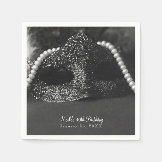 Zwart-wit Masquerade Masker & Parels Party Servetten (Voorkant)