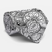 Zwart-wit Maximalist Floral Mandala Artistiek Stropdas (Opgerold)