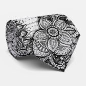 Zwart-wit Maximalist Paisley Bloementuin Stropdas (Opgerold)