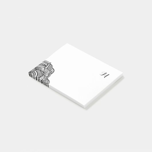 Zwart-Wit Medaillon Monogram Post-it® Notes (Schuin)