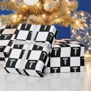 Zwart-wit medisch symbool Caduceus Cadeaupapier