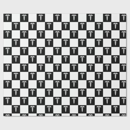 Zwart-wit medisch symbool Caduceus Cadeaupapier (Vlak)