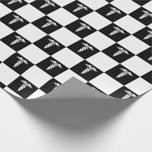 Zwart-wit medisch symbool Caduceus Cadeaupapier (Hoek)