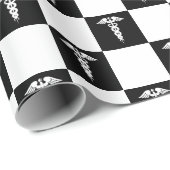 Zwart-wit medisch symbool Caduceus Cadeaupapier (Rol Hoek)