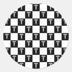 Zwart-wit medisch symbool Caduceus Ronde Sticker