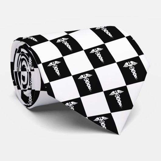 Zwart-wit medisch symbool Caduceus Stropdas (Opgerold)