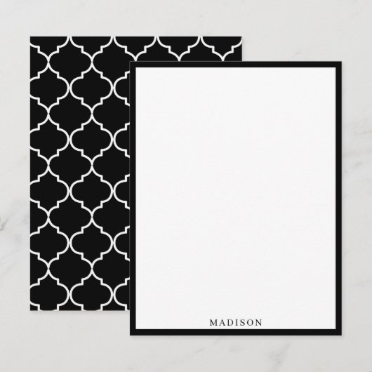 Zwart-wit mediterraan Marokkaans patroon Notitiekaartje (Voorkant / Achterkant)