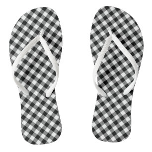 Zwart-wit Medium Diagonal Gingham-controles Teenslippers