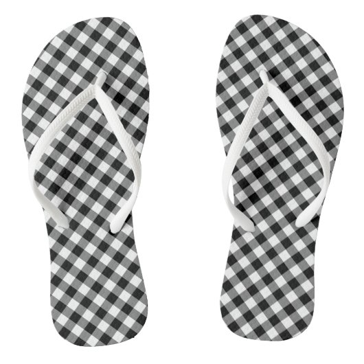 Zwart-wit Medium Diagonal Gingham-controles Teenslippers (Voetbed)