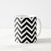 Zwart-wit Medium Horizontaal Chevron Patroon Koffiemok (Voorkant rechts)