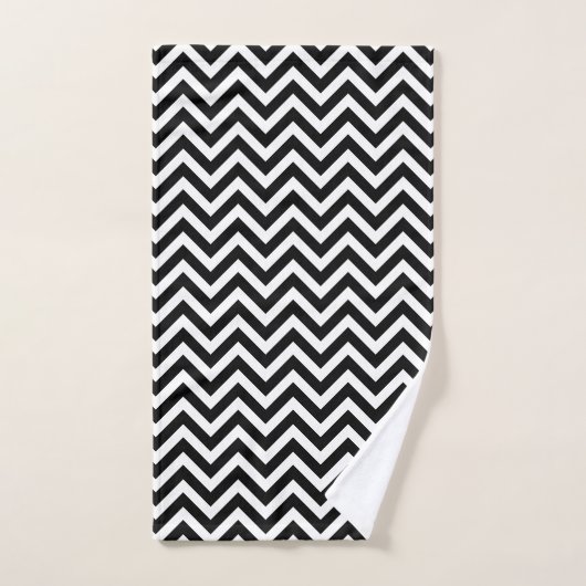 Zwart-wit Medium Horizontale Chevron Stripes Bad Handdoek (Handdoek)