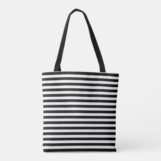 Zwart-wit Medium Horizontale Strepen Patroon Tote Bag (Achterkant)