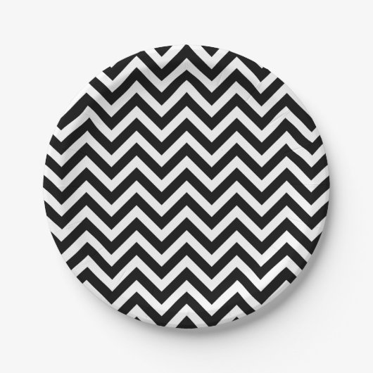 Zwart-wit Medium Size Chevron Stripes Papieren Bordje (Voorkant)