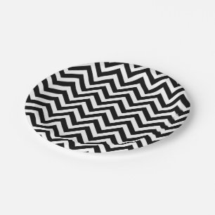Zwart-wit Medium Size Chevron Stripes Papieren Bordje