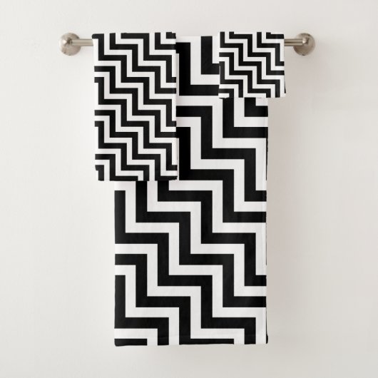 Zwart-wit Medium Size Diagonale Chevron Bad Handdoek (Insitu)