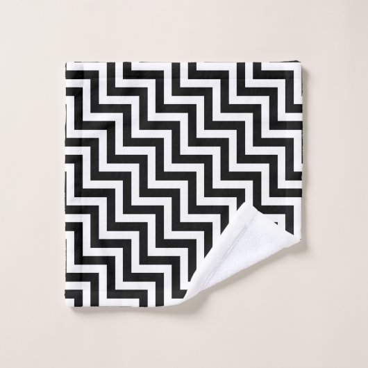 Zwart-wit Medium Size Diagonale Chevron Bad Handdoek (Wasdoekje)