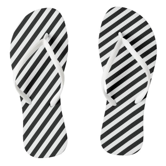 Zwart-wit Medium Size Diagonale Stripes Teenslippers (Voetbed)