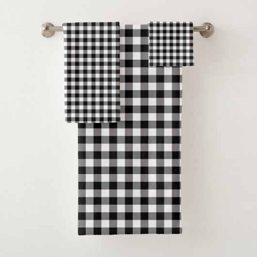 Zwart-wit Medium Size Gingham-controles Bad Handdoek (Insitu)