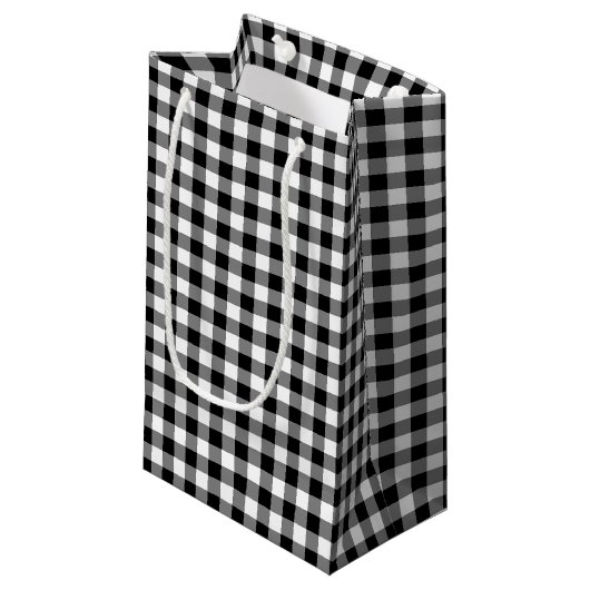 Zwart-wit Medium Size Gingham-controles Klein Cadeauzakje (Voorkant Gekanteld)