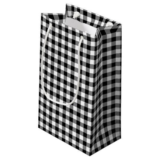 Zwart-wit Medium Size Gingham-controles Klein Cadeauzakje (Achterkant Gekanteld)