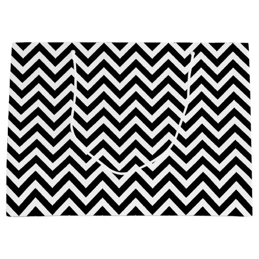 Zwart-wit Medium Size Horizontale Chevron Groot Cadeauzakje (Voorkant)
