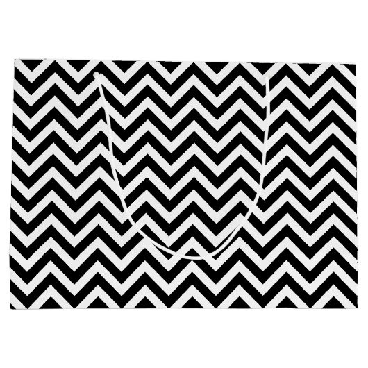Zwart-wit Medium Size Horizontale Chevron Groot Cadeauzakje (Achterkant)