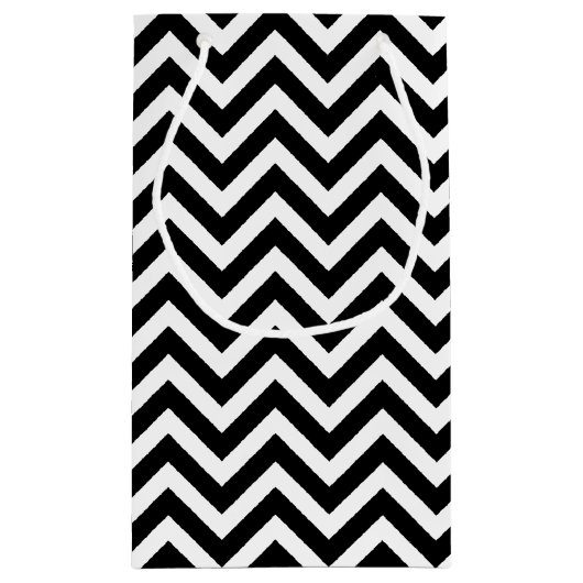 Zwart-wit Medium Size Horizontale Chevron Klein Cadeauzakje (Achterkant)