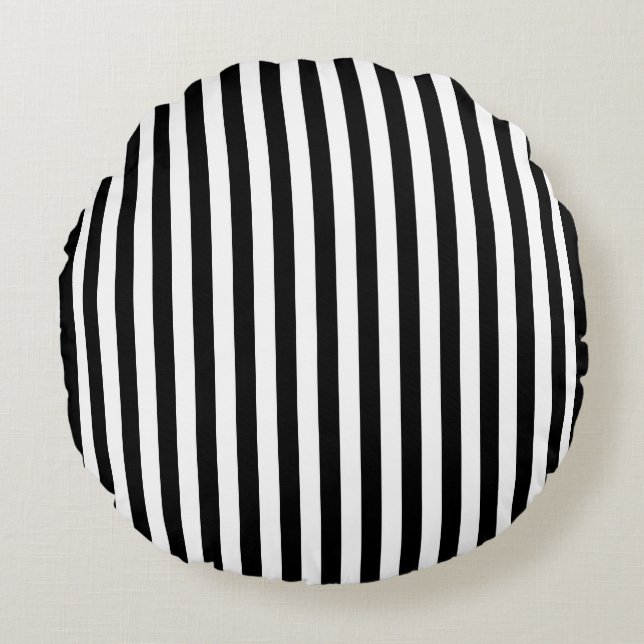 Zwart-wit Medium Size Stripes Rond Kussen (Voorkant)