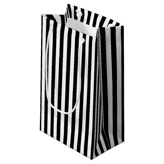 Zwart-wit Medium Size Verticale Stripes Klein Cadeauzakje (Voorkant Gekanteld)