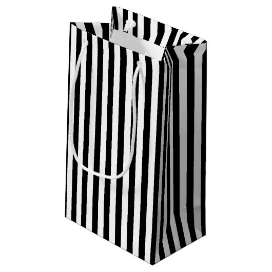 Zwart-wit Medium Size Verticale Stripes Klein Cadeauzakje (Achterkant Gekanteld)